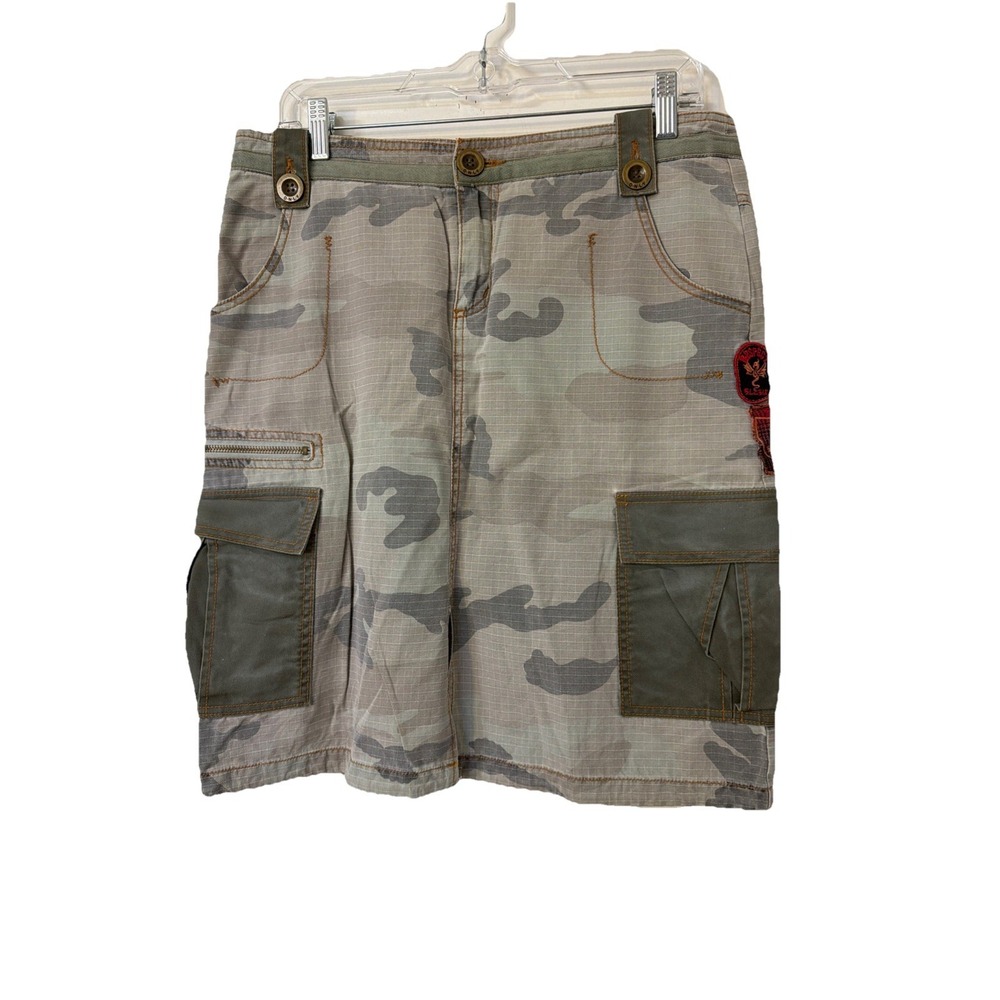 ONLY THE UNLIMITED LABEL Camo A Line Cargo Front Slit Paint Skirt 38 Y2K